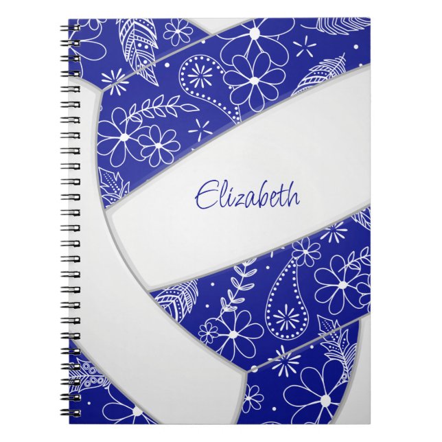 Caderno Espiral flores de rabisco, voleibol branco azul (Frente)
