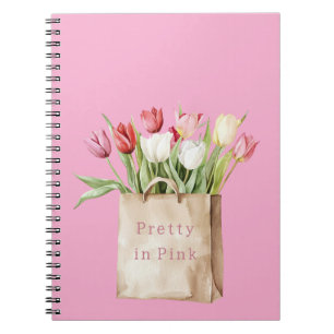 Caderno Espiral Flores de Tulipa Rosa Vermelho Amarelo Branco em S