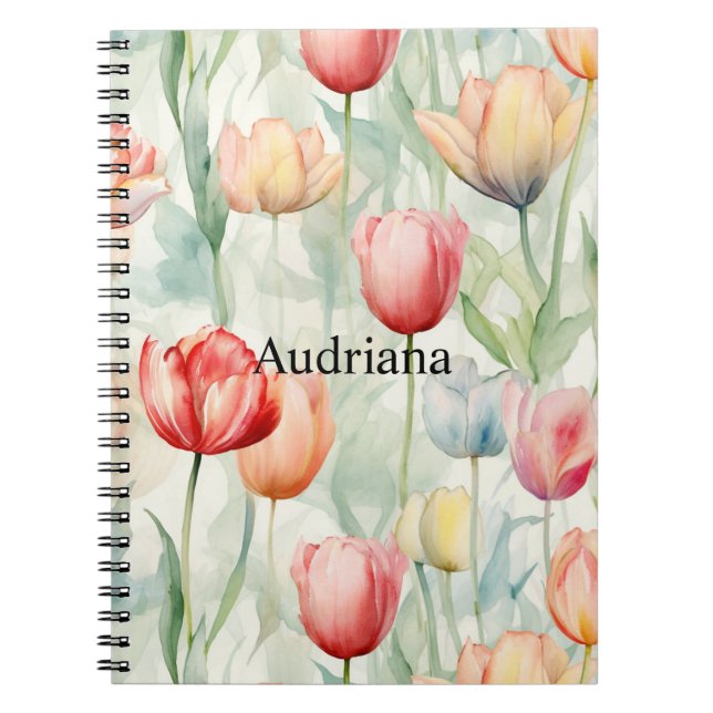 Caderno Espiral Flores de Tulipas Amarelas fazendas (Frente)