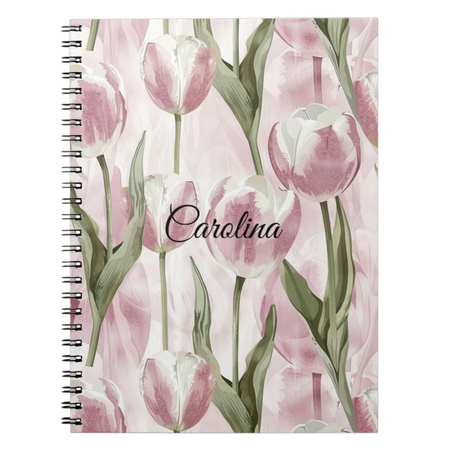 Caderno Espiral Flores De Tulipas Brancas Quadradas (Frente)