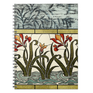 Caderno Espiral Flores de vidro manchadas com borda de estanho