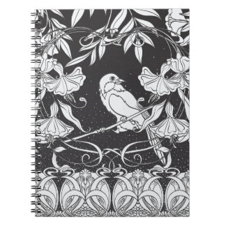 Caderno Espiral Flores Decorativas Bird Nouveau Poster