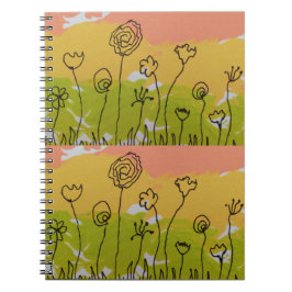 Caderno Espiral Flores Desenhadas À Mão