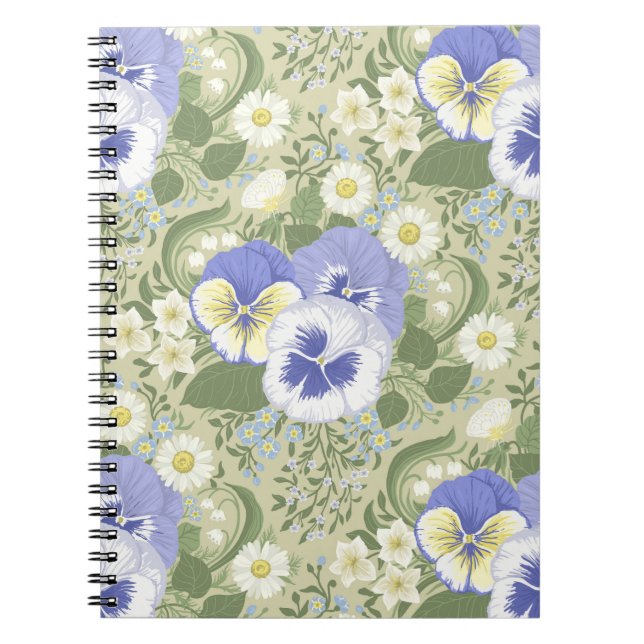 Caderno Espiral Flores do Jardim da Primavera na sálvia (Frente)