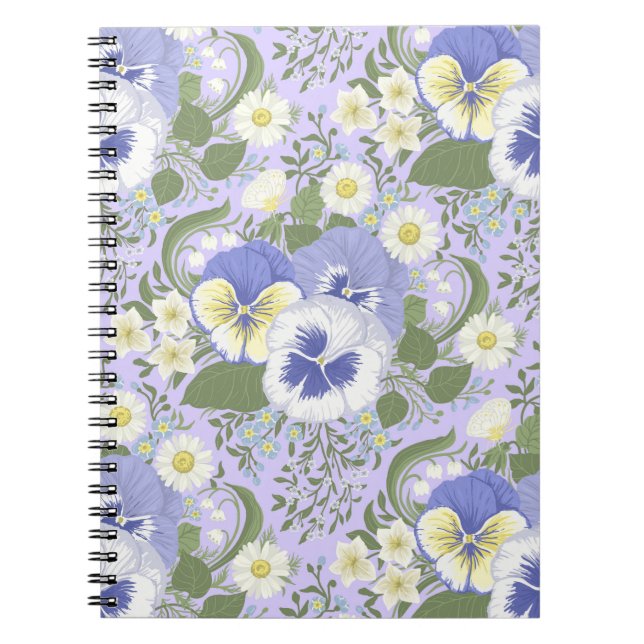 Caderno Espiral Flores do jardim de primavera sobre lavanda (Frente)