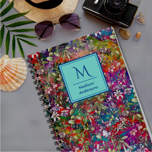 Caderno Espiral Flores doces deixam monograma vermelho padrão flor