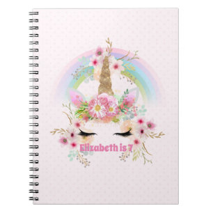 Caderno Espiral Flores Douradas, cor-de-rosa, do UNICORN Rainbow R
