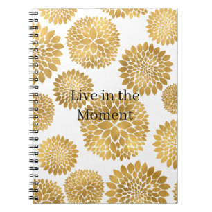 Caderno Espiral Flores Douradas Elegantes
