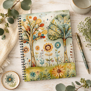 Caderno Espiral Flores e Árvores Boho Hippie Coloridos e Caprichos