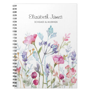 Caderno Espiral Flores e Berries bonito de Aquarelas