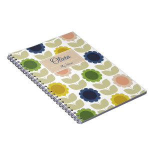 Caderno Espiral Flores e Caules de Verão Retro Groovy