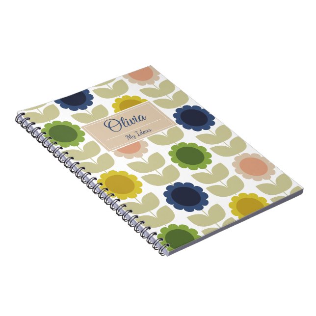 Caderno Espiral Flores e Caules de Verão Retro Groovy (Lado Direito)
