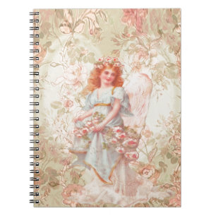 Caderno Espiral Flores e colagem do vintage do anjo