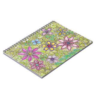 Caderno Espiral Flores e folhas coloridas