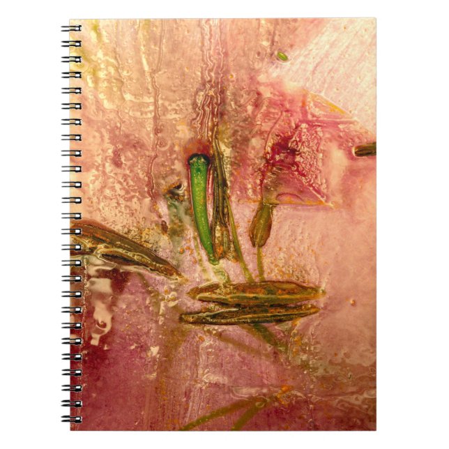 Caderno Espiral Flores e folhas congeladas. Blossomas no cubo de g (Frente)