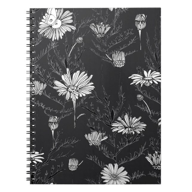 Caderno Espiral Flores e folhas de camomila e borboleta (Frente)