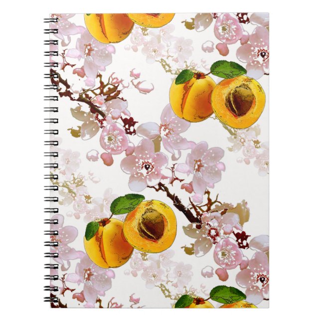 Caderno Espiral Flores e frutas de damasco. (Frente)