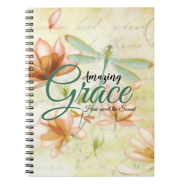 Caderno Espiral Flores e libélula Amazing Grace (Frente)