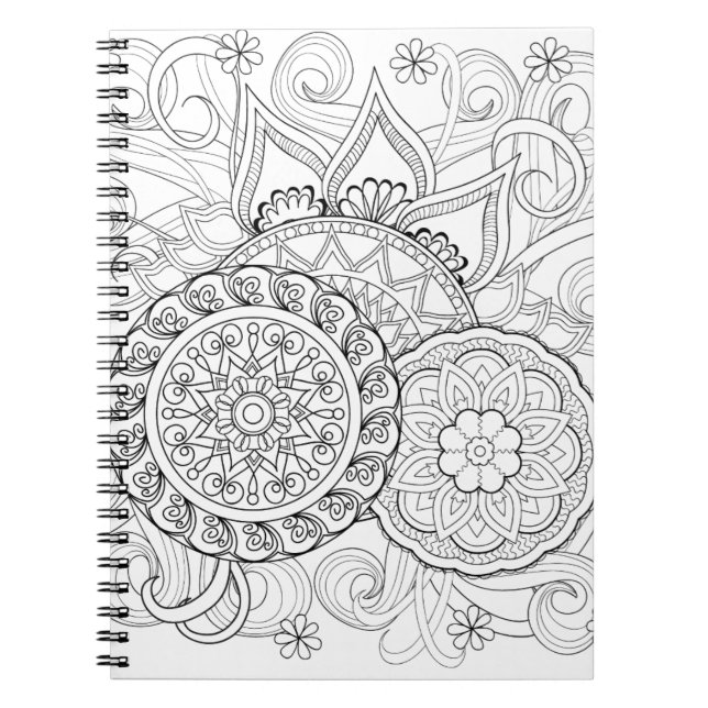 Caderno Espiral Flores e mandalas do Doodle (Frente)