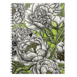Caderno Espiral Flores e mariposas brancas