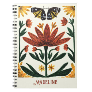 Caderno Espiral Flores e Mariposas Simétricas Abstratas