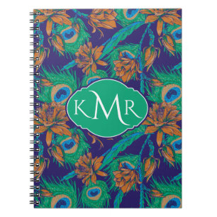 Caderno Espiral Flores e monograma das penas