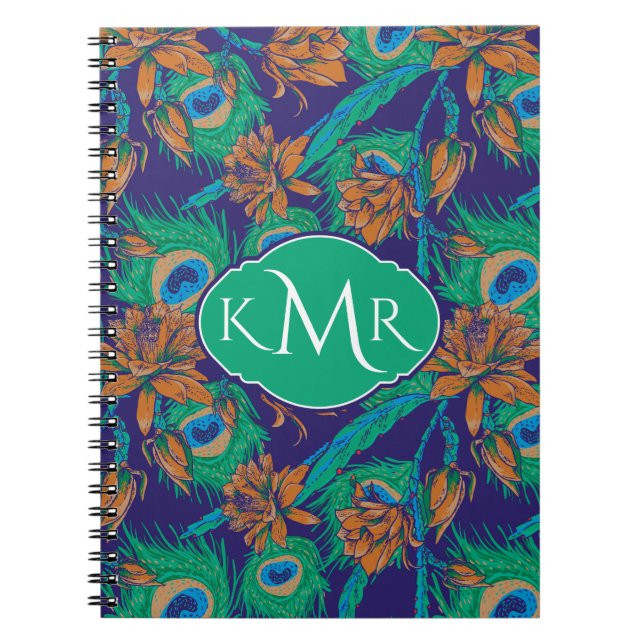 Caderno Espiral Flores e monograma das penas | (Frente)
