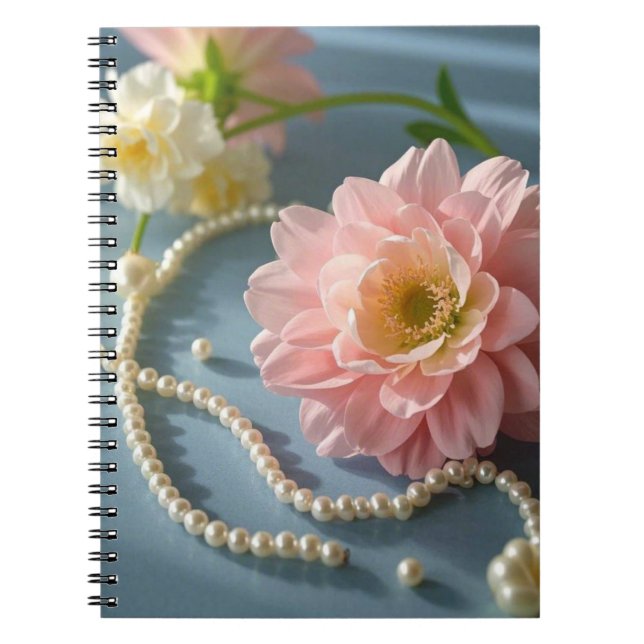 Caderno Espiral Flores e pérolas de Elegante (Frente)
