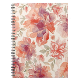Caderno Espiral Flores em Aquarela Pastel Laranja Claro