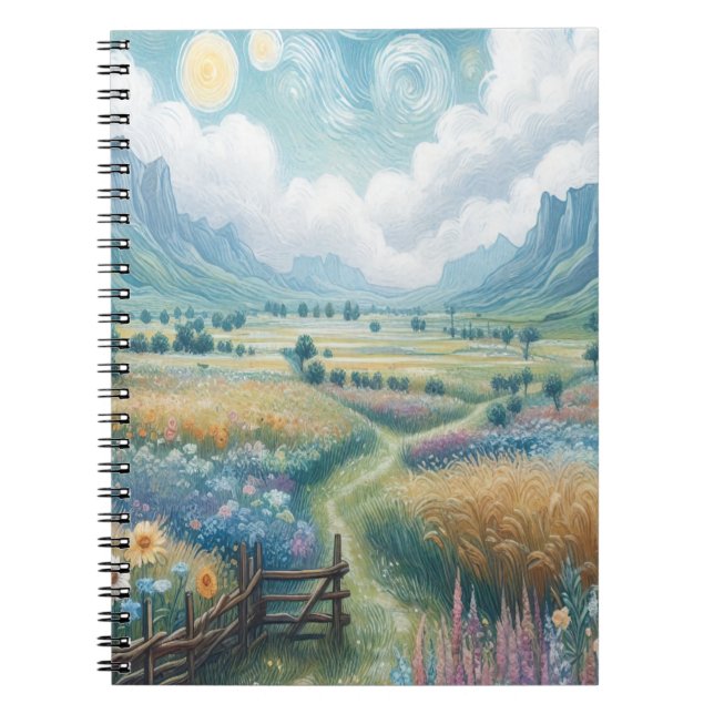 Caderno Espiral Flores em Flor e Montanhas (Frente)