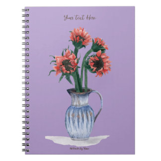 Caderno Espiral Flores em um Vaso Aquarela