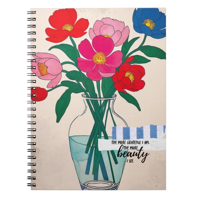 Caderno Espiral Flores em um Vaso | Diário de Notas (Frente)