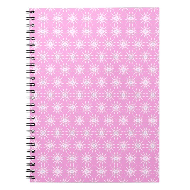 Caderno Espiral Flores Estrela Branca em Rosa (Frente)