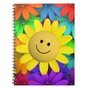 Caderno Espiral Flores felizes bonitos da cara