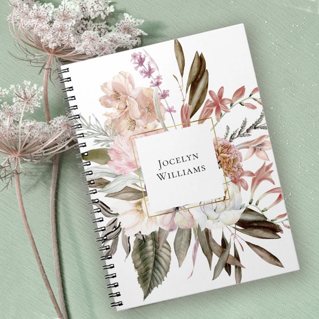 Caderno Espiral Flores Florais Femininas Russas com Nome (Personalize with your name.)