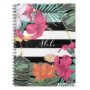 Caderno Espiral Flores Florais Tropicais Folhas Botânico Chic
