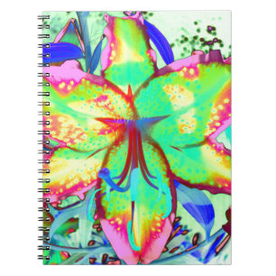 Caderno Espiral Flores florais verdes, cor-de-rosa, lírios, cor-de