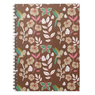Caderno Espiral Flores, flores, folhas, borboletas, sem costura,