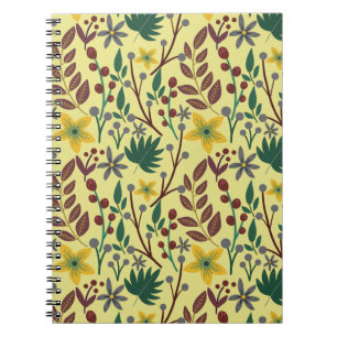 Caderno Espiral Flores, flores, folhas, ramos, sem costura,