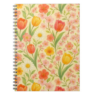 Caderno Espiral Flores fofas com padrão de Páscoa/primavera