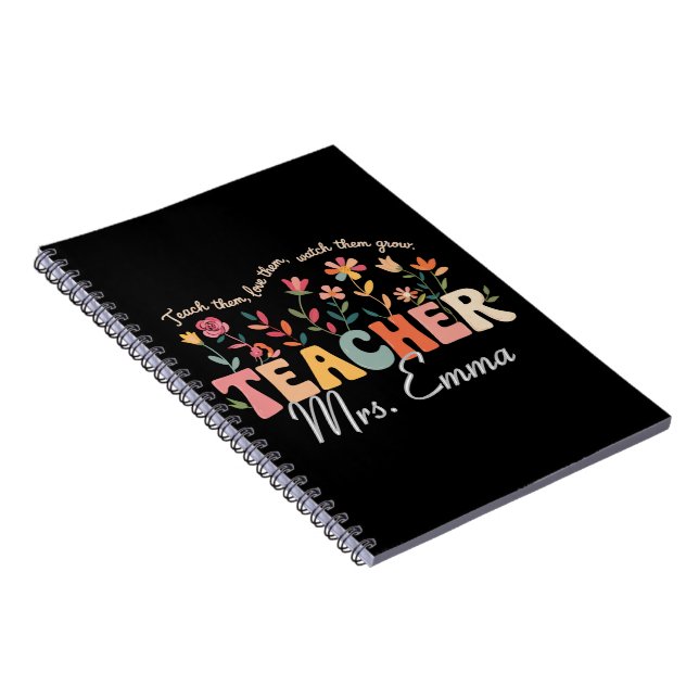 Caderno Espiral Flores Groovy Personalizadas Presente Personalizad (Lado Direito)