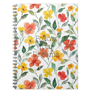 Caderno Espiral Flores Laranja Amarelo
