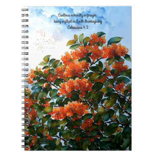 Caderno Espiral Flores Laranja Versículo Bíblico Arte Diário de Or
