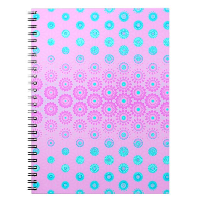 Caderno Espiral Flores Lilás, Azul-Céu e Rosa (Frente)