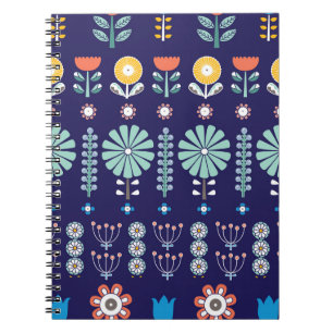 Caderno Espiral Flores lineares escandinavas, motivo de verão