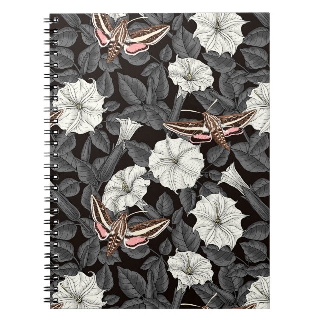 Caderno Espiral Flores-lua e mariposas-esfinge 2 (Frente)