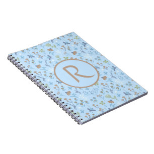 Caderno Espiral Flores Meadas Azul Monograma