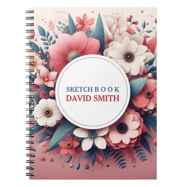 Caderno Espiral Flores minimalistas modernas personalizadas Cadern (Frente)