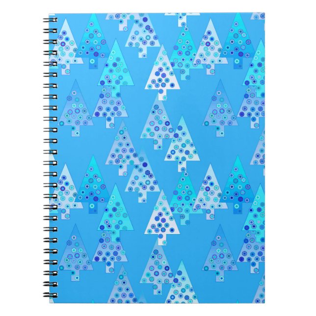 Caderno Espiral Flores modernas árvores de Natal - azul-céu (Frente)