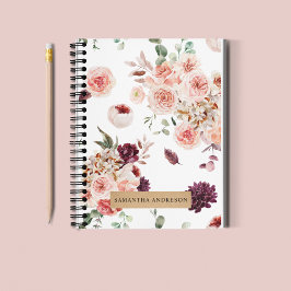 Caderno Espiral Flores Modernas de Pastel e Presente Personalizado
